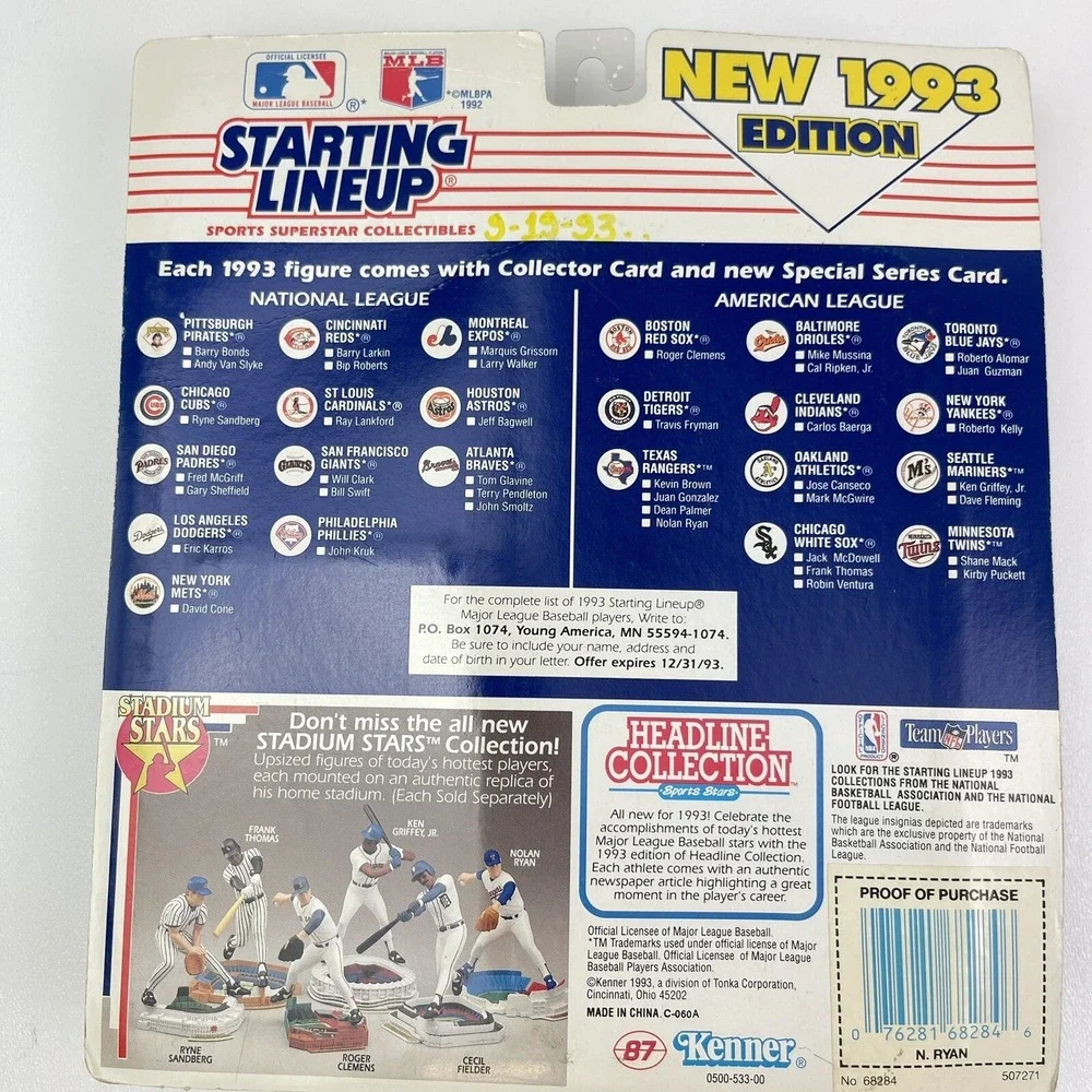 1993 Starting Lineup Nolan Ryan Rangers Extended Series Retirement Edition